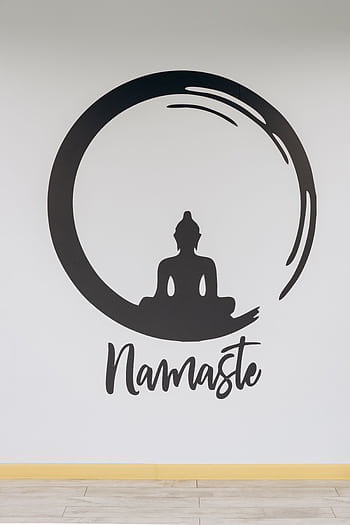 Minimalist wall art featuring a meditation silhouette within a circle and 'Namaste' text. HD phone wallpaper