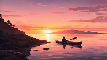 Kayaking, kayak, sunset, sea, ocean, evening HD wallpaper