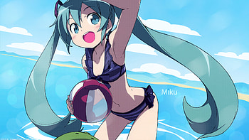 Hatsune Miku, awesome, artistic, nice, beach, two piece, digital, cg, hatsune, aqua eyes, happy, mountains, ocean, inner tube, sexy, white, hills, art, smile, twintail, hot, girl, singer, aqua, anime girl, anime, pretty, green, ball, virtual, blue, black, song, cute, vocaloid, beach ball, beauty, surf, miku, music, swimsuit, vocaloids, thighhighs, water, program, sea, bikini, beautiful, diva, aqua hair, red, cool, clouds, sky, blush, idol HD wallpaper