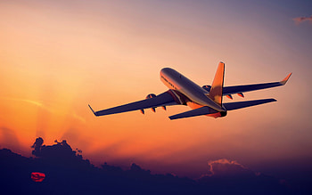 Airplane, Sunset , Captivating skies, Serene sceneries HD wallpaper