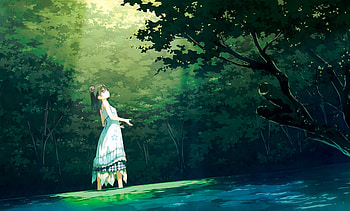 anime Girls, Afterschool Of The 5th Year, Kantoku, Shizuku (Kantoku), Forest, Dress, Black Hair, Short Hair, Trees / and Mobile ... HD wallpaper