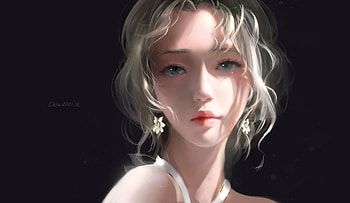 Girl, chas, earrings, black, fantasy, blonde, portrait, face HD wallpaper