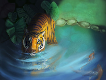 Art, Lake, Predator, Sight, Opinion, Tiger HD wallpaper