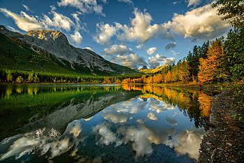 Lake Reflection, river, Lake, sky, nature, grass, water, tree, mountain HD wallpaper