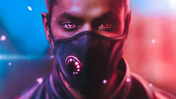 Red Sharp Eye Shooter Boy , cyberpunk, mask, artist, artwork, digital-art HD wallpaper