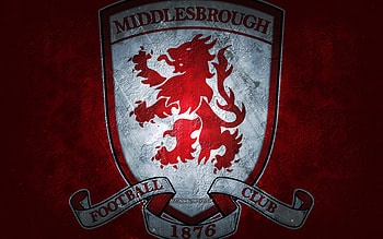 Middlesbrough FC, English football team, red background, Middlesbrough FC logo, grunge art, EFL Championship, Middlesbrough, football, England, Middlesbrough FC emblem HD wallpaper