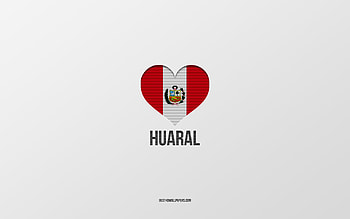 I Love Huaral, Peruvian cities, Day of Huaral, gray background, Peru, Huaral, Peruvian flag heart, favorite cities, Love Huaral HD wallpaper