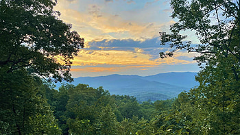Sunset in Marion, North Carolina, hills, clouds, trees, colors, sky, forest, usa HD wallpaper
