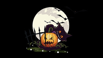 Halloween, pumpkins, gothic, cats, dark HD wallpaper