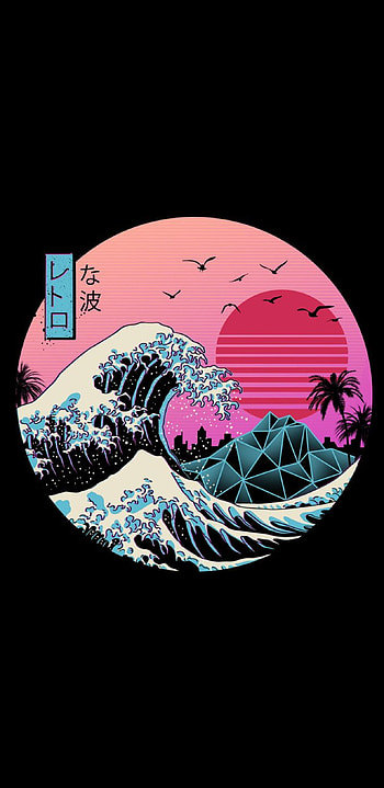 The Great Wave off Kanagawa Retro, Wave AMOLED HD phone wallpaper
