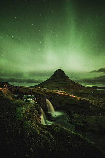 Nature, Mountain, Waterfall, Starry Sky, Iceland, Kirkhufell, Kirkufell HD phone wallpaper