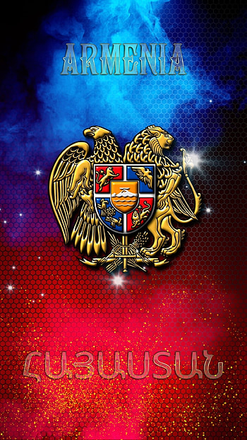 Coat of arms, red, symbol, blue, eagle, smoke, armenia, lion, ararat HD phone wallpaper
