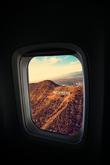 Usa, Miscellanea, Miscellaneous, Flight, Window, United States, Porthole, Plane, Airplane, Los Angeles, Hollywood Sign HD phone wallpaper