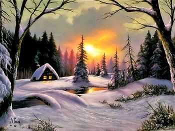 Winter Sun, Painting, Winter, Sun, Snow HD wallpaper