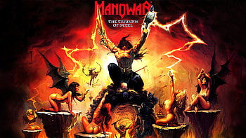 Manowar - The Triumph of Steel, triumph, sword, demon, woman, band, rock, lightning, heavy, manowar, music, logo, metal, women, hammer, steel, warrior HD wallpaper
