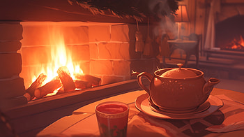 Cozy Fireplace Tea Time, fireplace, Cozy, Warm and Cozy, tea, interior HD wallpaper