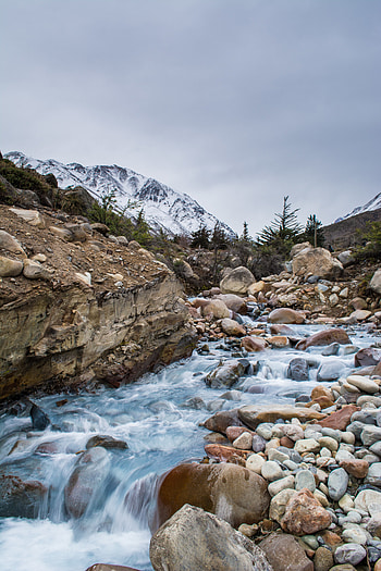 Nature, Rivers, Stones, Mountains, Rocks, Flow, Snow Covered, Snowbound, Stream HD phone wallpaper
