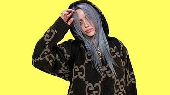 Billie Eilish, Celeb icon, Yellow background, Funny videos HD wallpaper