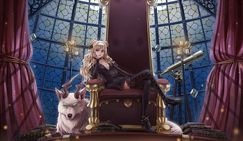 Thage, animal, blond hair, blonde, wolf, long hair, beauty, nice, lady, scenery, cg, fantasy girl, maiden, , blonde hair, female, sexy, table, sweet, blond, scene, hot, girl, beautiful, anime girl, telescope, anime, fantasy, pretty, lovely, realistic HD wallpaper