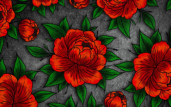 poppies patterns, floral patterns, background with poppies, floral art, red flowers pattern, background with flowers HD wallpaper
