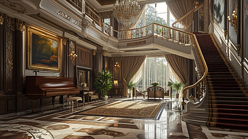 Luxurious Mansion Interior, luxury home, chandelier HD wallpaper