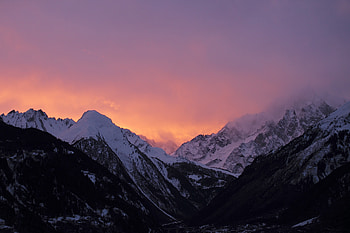 Nature, Mountains, Twilight, Snow, Fog, Dusk HD wallpaper
