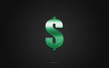 Dollar logo, green shiny logo, Dollar metal emblem, gray carbon fiber texture, Dollar, brands, creative art, Dollar emblem HD wallpaper