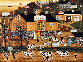 Butterscotch Farms F1, bovine, architecture, art, landscape, farm, beautiful, artwork, crops, scenery, wide screen, cows, painting, planting HD wallpaper