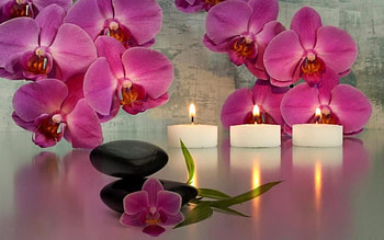 * * *, Flowers, Candles, Orchids, Stone HD wallpaper