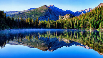 Bear Lake, Rocky Mountain National Park, reflection, trees, nature, forest, mountains, park, lake HD wallpaper