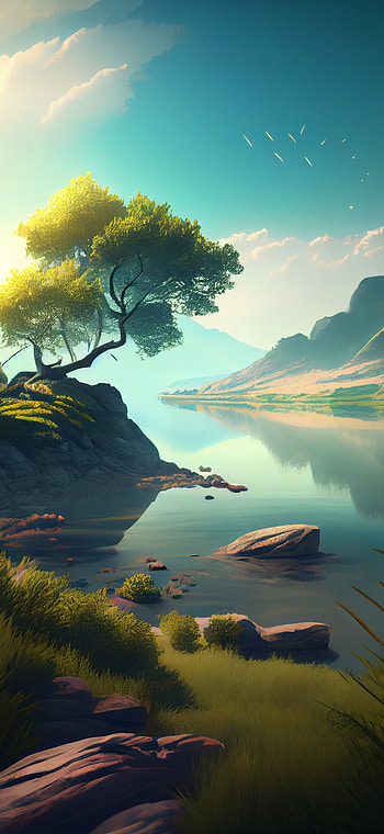 AI Art, artistic, river HD phone wallpaper