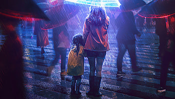 Mom And Me, mother, daughter, umbrella, artist, artwork, digital-art HD wallpaper