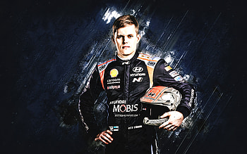 Ott Tanak, Hyundai Motorsport, Estonian rally driver, portrait, WRC, blue stone background, Tanak Hyundai, World Rally Championship HD wallpaper
