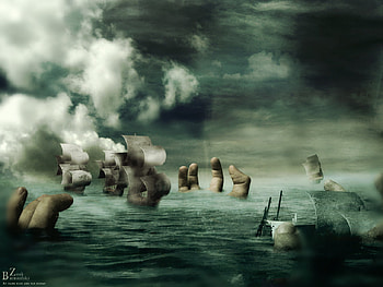 Ship, Human, Artistic, Hand, Ocean HD wallpaper