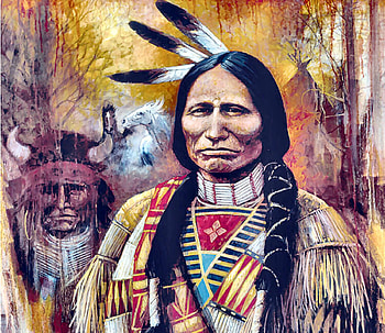 Chief American Horse F, artwork, Native American, wide screen, painting, art, beautiful, illustration, people HD wallpaper