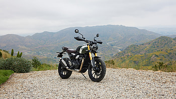 Triumph Scrambler 400 X Motorcycle - Scenic Mountain Backdrop, vehicle, Triumph Scrambler 400 X HD wallpaper