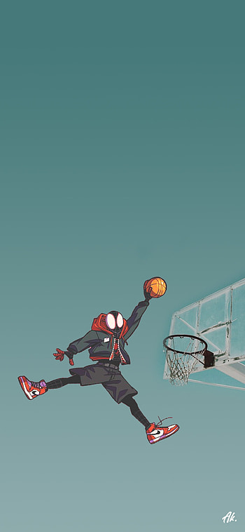 miles basketball, aesthetic, basketball_hoop, sky, marvel, blue, trend, miles_morales, clean, spiderman HD phone wallpaper