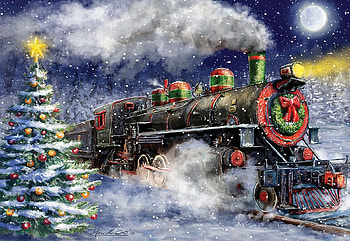Express Train To Christmas, steam, snow, tree, artwork, painting, locomotive HD wallpaper