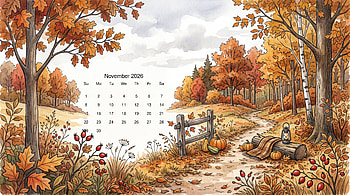November 2026 — Golden Trail Calendar, November 2026 Calendar HD wallpaper