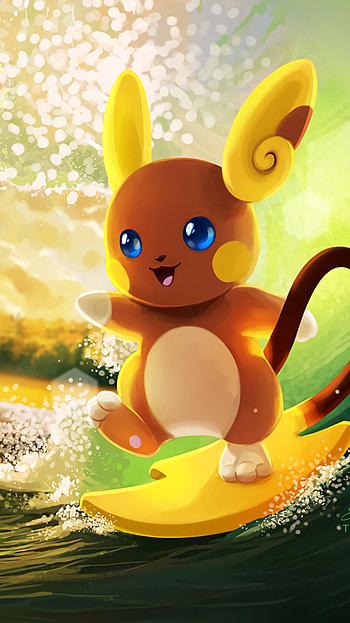 Alolan Raichu Surfing Waves – Pokémon Sun & Moon, Pokémon: Sun and Moon, Pokemon, video game HD phone wallpaper