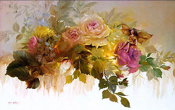 Little Fairy, artwork, flowers, painting, blossoms HD wallpaper