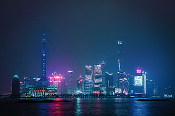 Cities, Architecture, Shore, Bank, Night City, City Lights, Skyscrapers, Panorama HD wallpaper