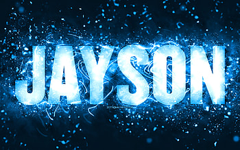 Happy Birtay Jayson, , blue neon lights, Jayson name, creative, Jayson Happy Birtay, Jayson Birtay, popular american male names, with Jayson name, Jayson HD wallpaper