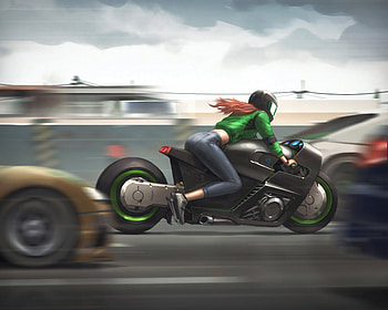Girl On Bike Art, artist, artwork, artstation HD wallpaper
