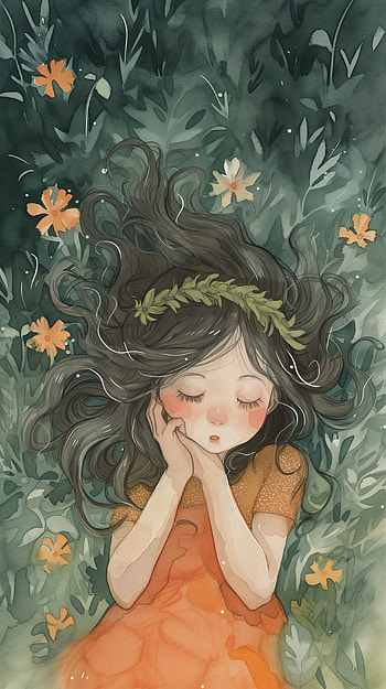Cute Dreamy Floral Girl, cute, girl, flower, nature, illustration HD phone wallpaper