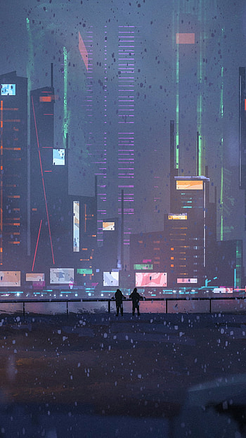 winter, night, cityscape, Sci Fi, cyberpunk, winter night HD phone wallpaper