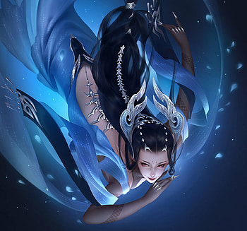 Falling, blue, fantasy, arden, girl, upside down HD wallpaper