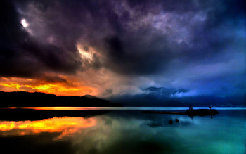 Landscape, Sunset, Clouds, Lakes HD wallpaper