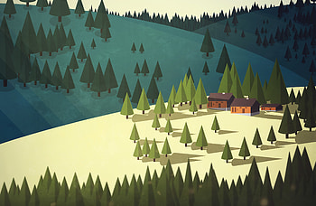 Trees, Art, Building, House, Spruce, Fir, Hill HD wallpaper