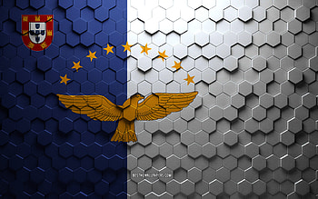 Flag of Azores, honeycomb art, Azores hexagons flag, Azores 3d hexagons art, Azores flag HD wallpaper